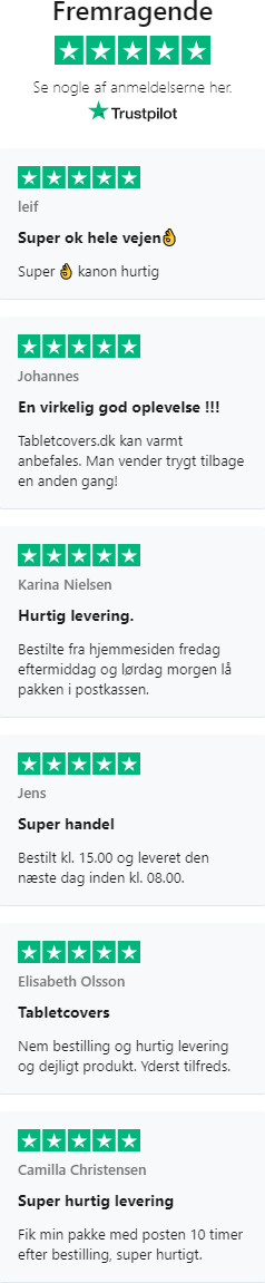 TABLETCOVERS.DK: 5 stjerner på Trustpilot